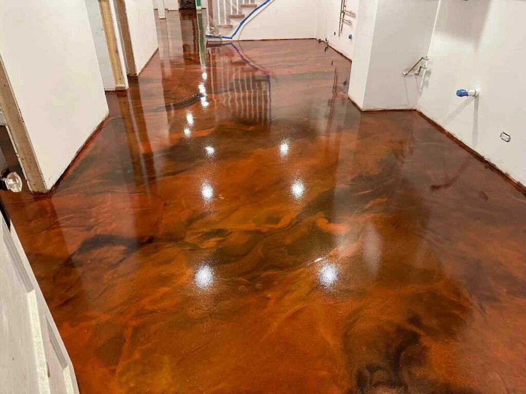 Copper metallic epoxy garage floor, Chicago