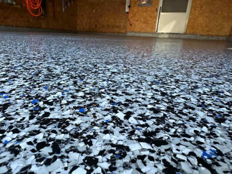 Flake epoxy floor finish detail