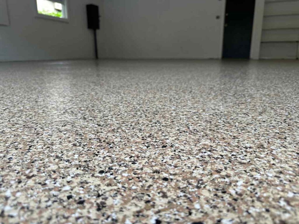 Grey flake epoxy garage floor