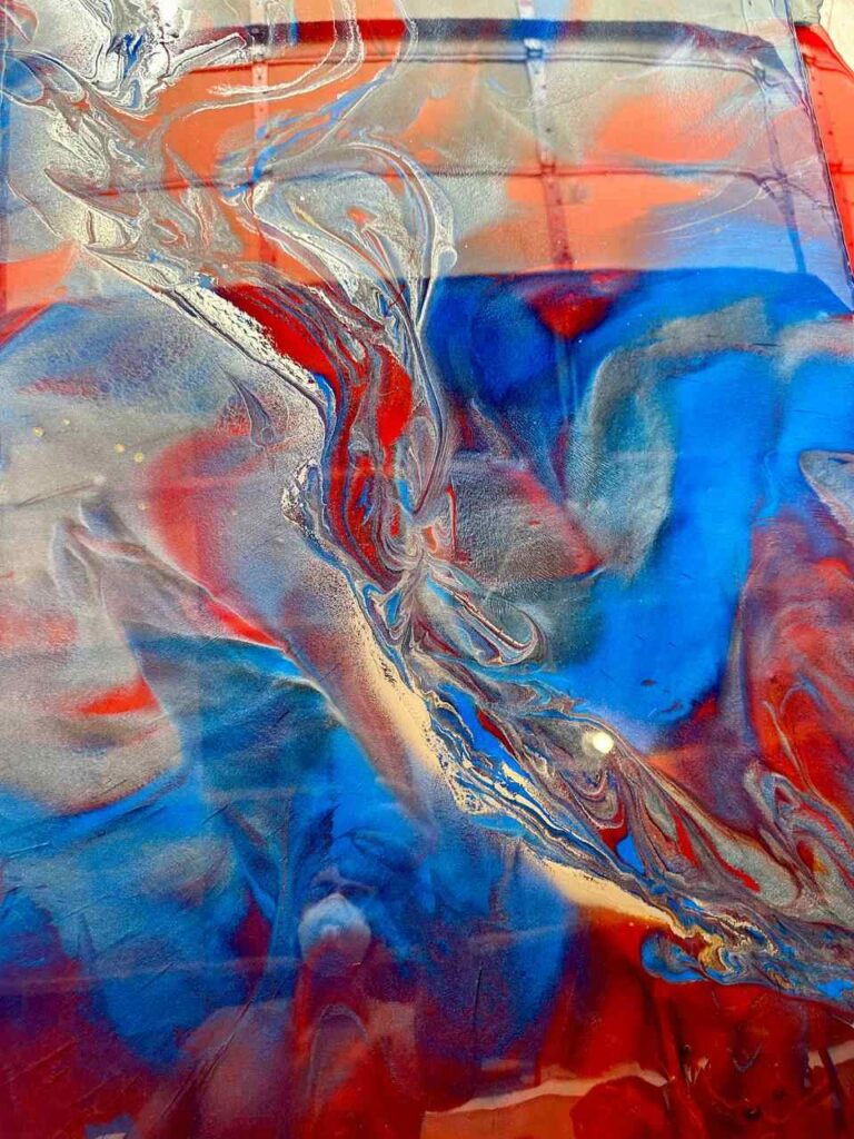 Metallic marble-look epoxy finish detail